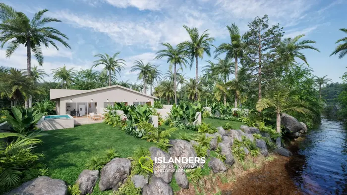 Cozy 2-bdrm villa with river and garden views, 200 meters from the beach (Maenam)