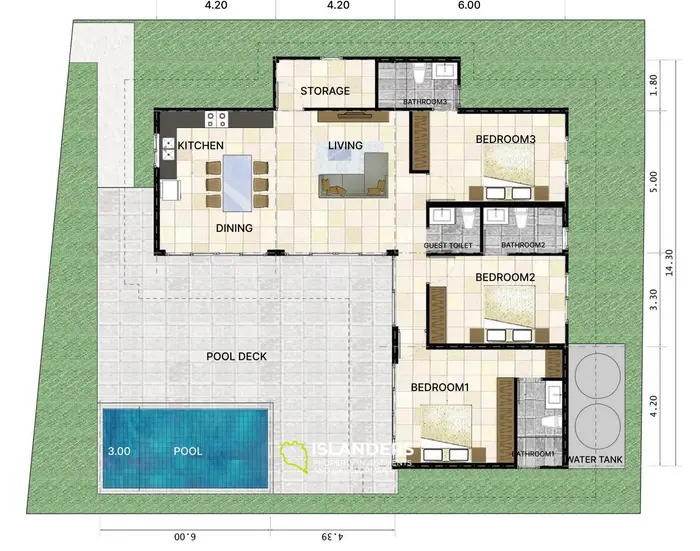 Single-story 3-bdrm pool villa with landscaped tropical garden (Plai Laem)